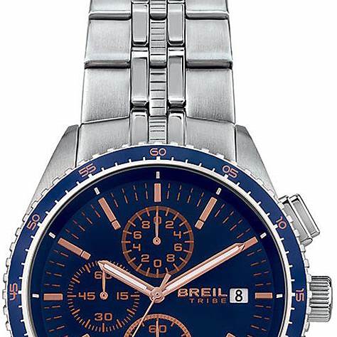 Breil Net EW0544 Men's Chronograph Watch - 42mm Black Dial with Rose Gold Accents, Blue Steel Case and Bracelet