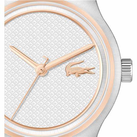 Lacoste Elyse Women's Watch - Rose Gold & Silver Stainless Steel Case, White Silicone Strap, 36mm