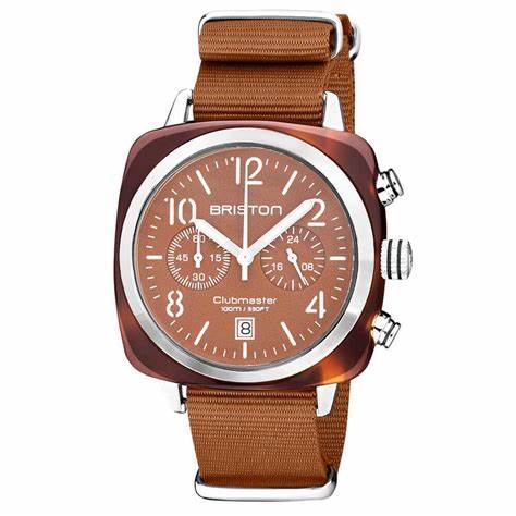 Briston Clubmaster Classic Chronograph 40mm Terracotta Acetate Brown Dial Brown NATO Strap 20140.SA.T.38.NTC