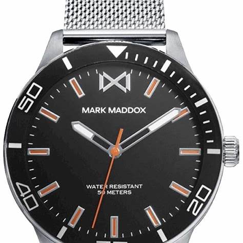 Mark Maddox HM7146-57 Orologio analogico da uomo - Bracciale a maglie in acciaio inossidabile, quadrante nero