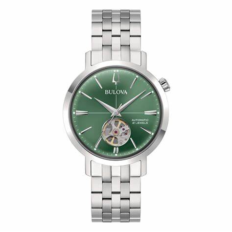 Bulova Classic Automatic 96A319 Men's Watch – Green Dial, Stainless Steel Bracelet