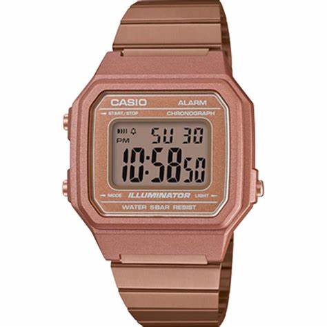 Casio B-650WC-5A Vintage Digital Watch - Rose Gold Stainless Steel Band