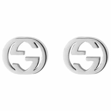 Gucci Interlocking G 18k White Gold Stud Earrings YBD662111002