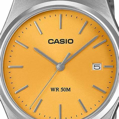 Casio MTP-B145D-9AVEF Herren Analog Uhr – Gelbes Zifferblatt mit Edelstahlarmband