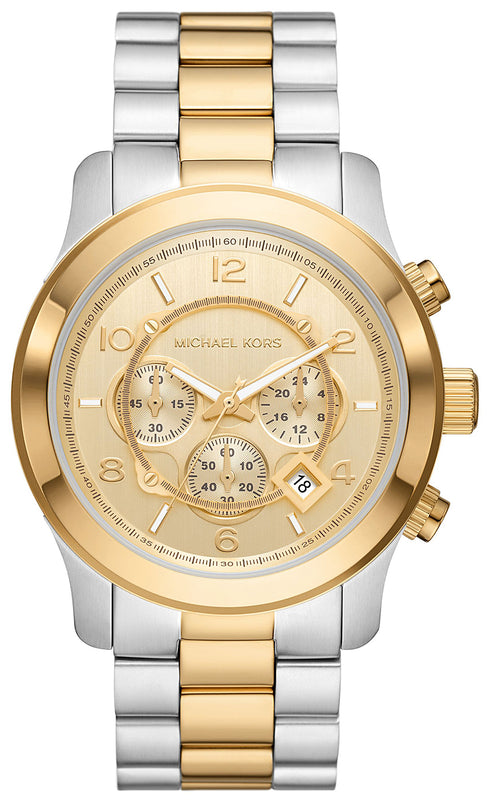 Michael Kors Runway MK9075 Herrenuhr - zweifarbiger Edelstahl, goldenes Zifferblatt