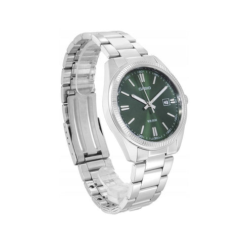 Casio MTP-1302PD-3AVEF Men's Quartz Watch - Green Dial, Stainless Steel Bracelet