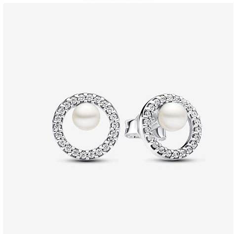 Pandora Treated Freshwater Cultured Pearl & Pavé Halo Stud Earrings 293154C01 - Sterling Silver, Cubic Zirconia