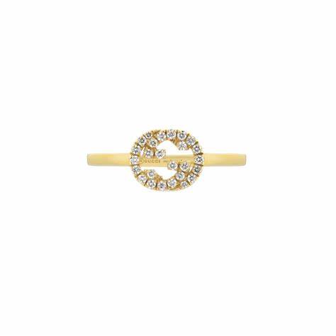 Gucci Interlocking G 18ct Yellow Gold 0.12ct Diamond Ring - Size 6