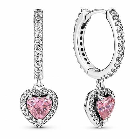 Pandora 291445C01 Orecchini a cerchio con cuore aureolato scintillante - Argento 925 con zirconi rosa