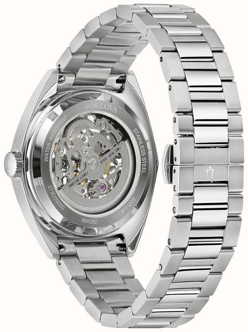 BULOVABulova Surveyor 96A292 Men's 41mm Skeleton Dial Automatic Watch - Blue Dial, SS BraceletWATCHESEcecile