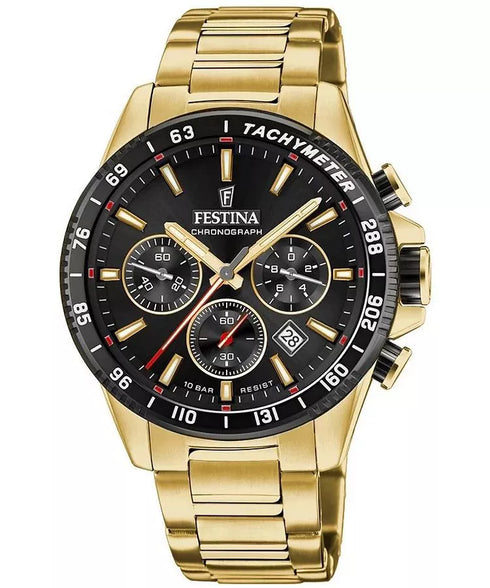 Festina F20634/5 Men’s Timeless Chronograph – Black Dial, Gold Steel 45mm
