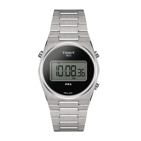 Reloj Tissot PRX Digital T1372631105000 de acero inoxidable de 35 mm - Esfera digital negra