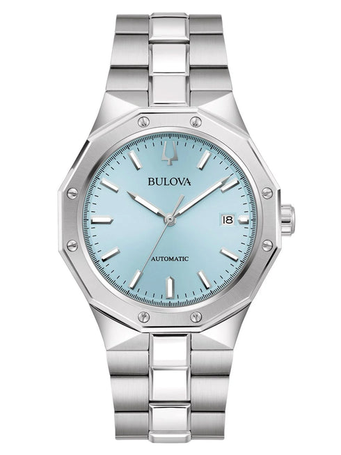 Bulova 96B462 Men's Automatic Watch – Light Blue Dial, 40mm Steel Case, Sapphire Crystal