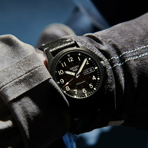 Seiko 5 Sports SRPG41K1 Men's Automatic Watch – Black Dial, Black Leather Strap