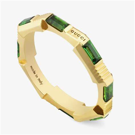 Gucci Link to Love 18ct Yellow Gold Green Tourmaline Ring - Size 6