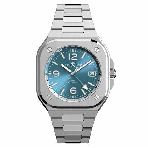 Bell & Ross BR 05 GMT Sky Blue Men's Automatic Watch BR05G-PB-ST/SST - Blue Dial, Stainless Steel Bracelet