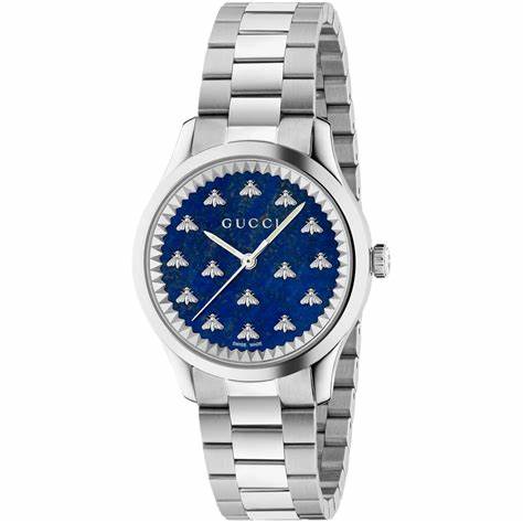 Gucci G-Timeless YA1265043 Women's Watch – Blue Lapis Dial with Bee Motif, Stainless Steel Bracelet