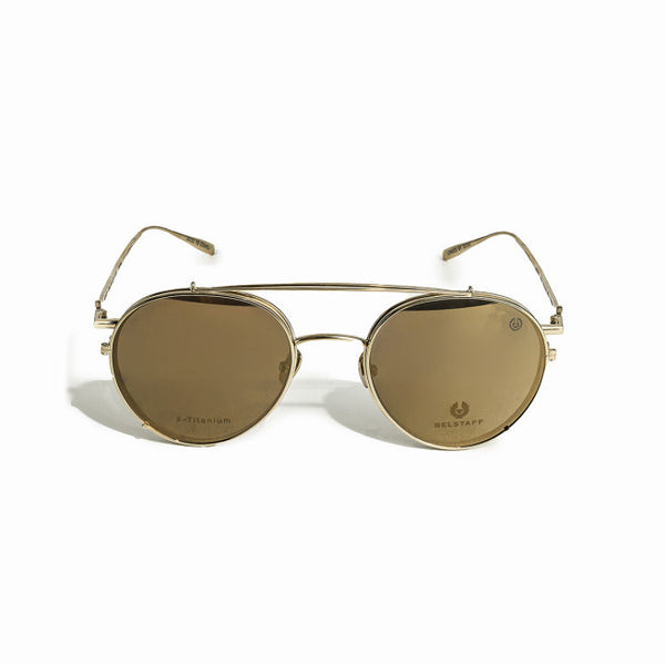 Belstaff JAGGED-CLIP-ON-DORADO Eyeglass Frame with Clip-On Sunglasses – Gold Frame, Grey Lenses