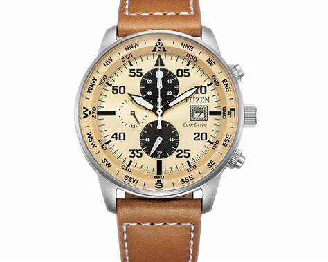 Reloj cronógrafo Citizen CA0880-15X Eco-Drive para hombre: esfera beige y correa de piel.