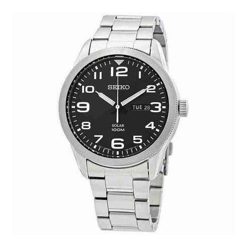 Orologio Seiko SNE471P1 Solar da uomo - Quadrante nero, giorno/data, 100 m