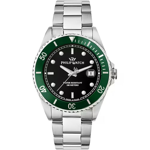 Philip Watch R8253597086 Orologio da uomo Caribe Sport - 42 mm, quadrante nero, bracciale in acciaio