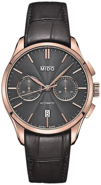 Mido Belluna II M0244273606100 Orologio automatico da uomo - Quadrante nero, cinturino in pelle marrone