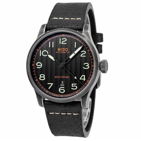 Orologio da uomo Mido Multifort Automatic - Quadrante nero, cinturino in pelle nera, 44 mm