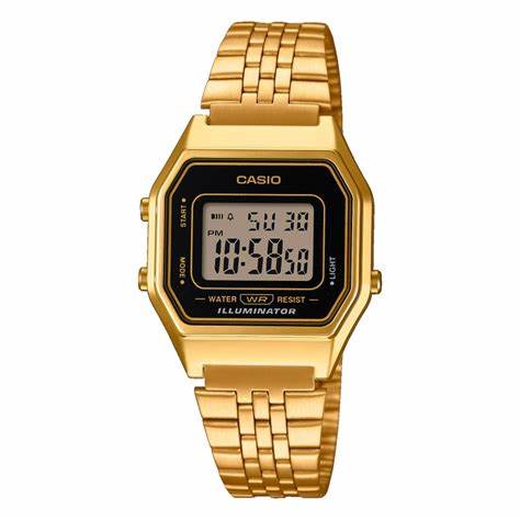 Casio LA-680WEGA-1ER Retro Digital Watch - Gold Stainless Steel Bracelet