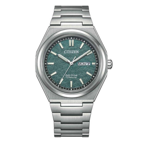 Reloj Citizen AW0130-85X Super Titanium Eco-Drive para hombre, esfera verde, 39 mm, cristal de zafiro