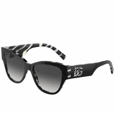 Dolce & Gabbana DG4449 3372/P 54 Women's Butterfly Sunglasses - Black on Zebra Frame, Gray Mirrored Lenses