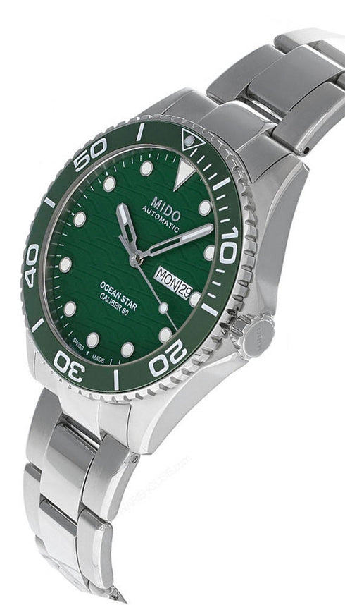 Mido Ocean Star 200C M042.430.11.091.00 Orologio automatico da uomo - Quadrante verde, lunetta in ceramica, bracciale in acciaio inossidabile