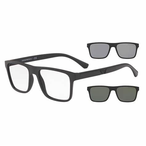 Emporio Armani EA4115 5017/1W Men's Eyeglasses - Matte Black Frame with Two Clip-On Lenses, 54mm