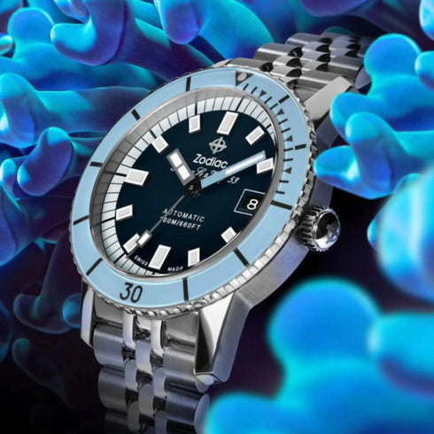 Zodiac Super Sea Wolf 53 Compression ZO9287 Men's Automatic Watch - Blue Dial, Stainless Steel Bracelet