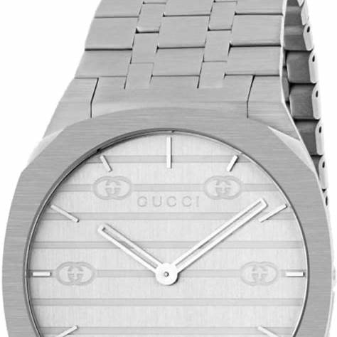 Gucci 25H YA163407 Unisex-Uhr - silbernes Zifferblatt, Edelstahlarmband