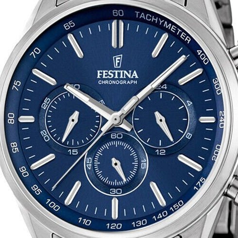 FESTINAFestina F16820/2 Timeless Chronograph Men's Watch – Stainless Steel, Blue Dial, 44mmWATCHESEcecile