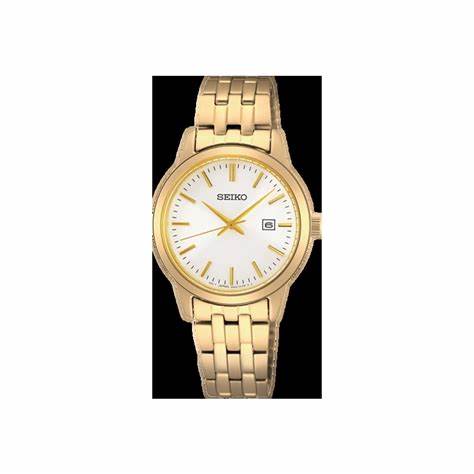 Seiko SUR412P1 Women's Quartz Watch - White Dial, Gold-Tone Stainless Steel Bracelet