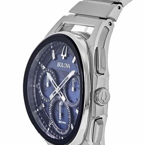 Bulova Curv 96A205 Men's Chronograph Watch - Blue Dial, Stainless Steel Bracelet