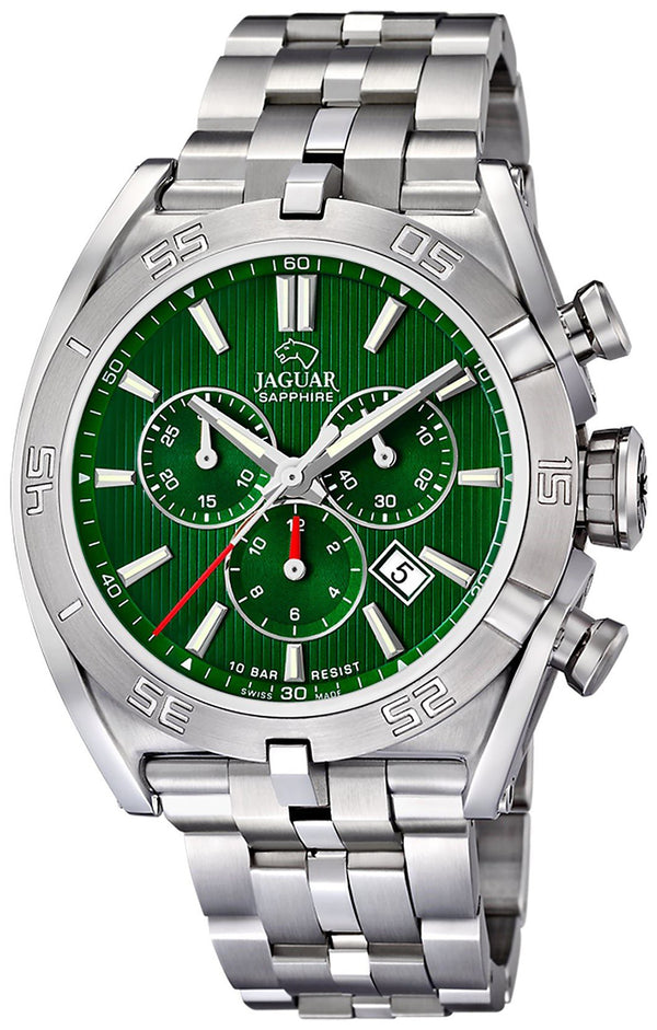 Jaguar Executive J852/C Men's Chronograph Watch – Stainless Steel Case, Green Dial