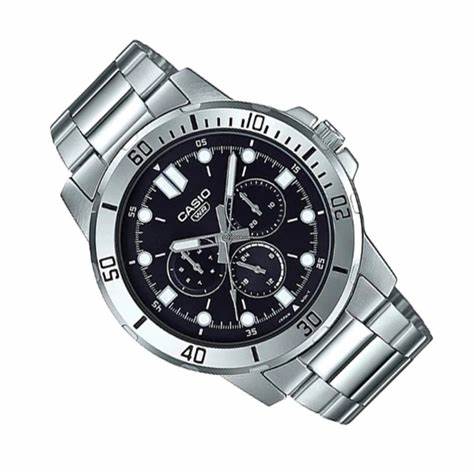 Casio MTP-VD300D-1EUDF Herren-Edelstahlarmbanduhr – Schwarzes Zifferblatt