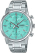 Casio MTP-E510D-2AVDF Men's Quartz Chronograph Watch - Turquoise Dial, Stainless Steel Band