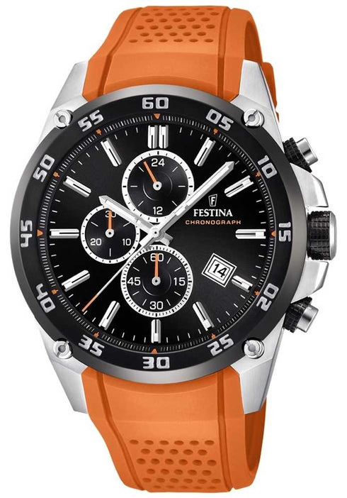 FESTINAFestina F20330/4 Men's Chronograph Watch – Black Dial, Orange Strap, 47mm, 100m WRWATCHESEcecile