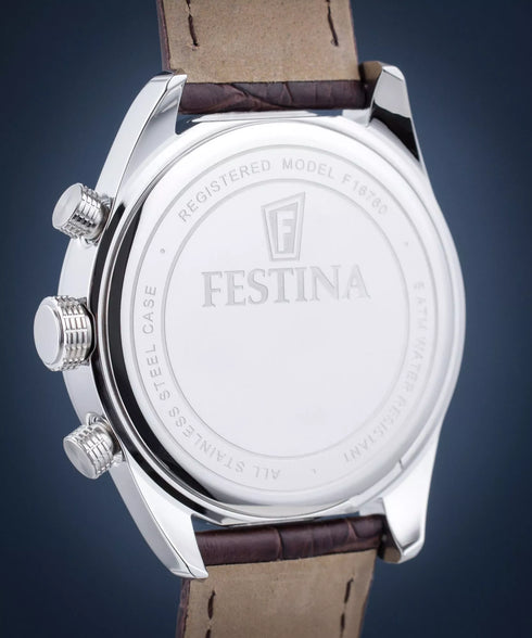 Festina Timeless Chronograph F16760/7 Men's Watch - Blue Dial, Brown Leather Strap