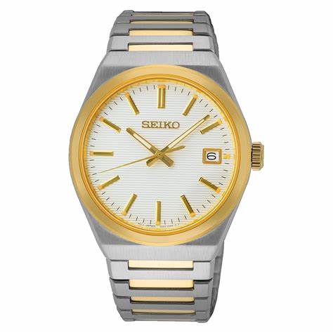 Seiko Classic SUR558P1 Quartz Men's Watch - White Dial, Two-Tone Stainless Steel Bracelet