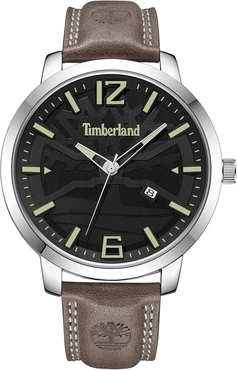 TIMBERLANDTimberland TDWGB2132401 Clarksville Men's Watch – 48mm Silver Stainless Steel Case, Black Dial, Brown Leather Strap, Date Display, Quartz Movement, 5 ATM Water ResistanceWATCHESEcecile