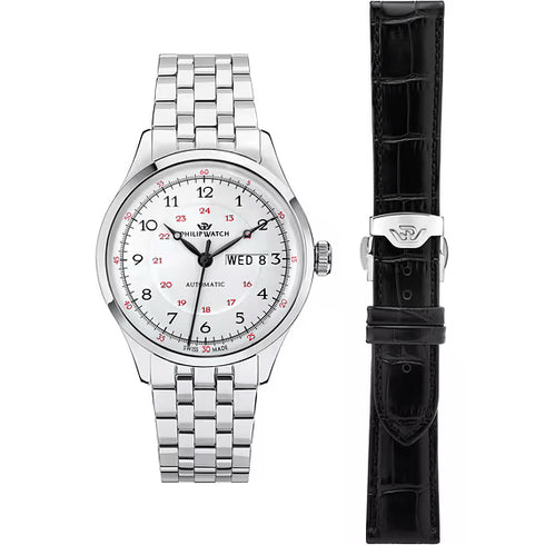 PHILIP WATCHPhilip Watch Museum R8223225001 Men's Automatic Watch - Silver Case, Black Leather StrapWATCHESEcecile