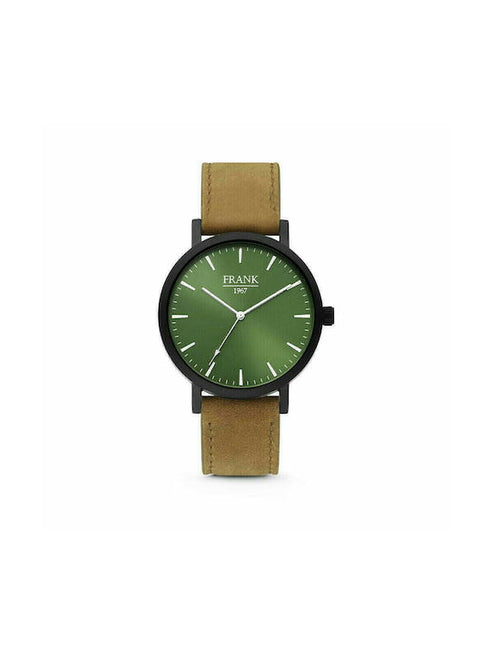 Frank 1967 7FW-0008 Orologio da uomo - Cinturino in pelle marrone, quadrante verde, 42 mm