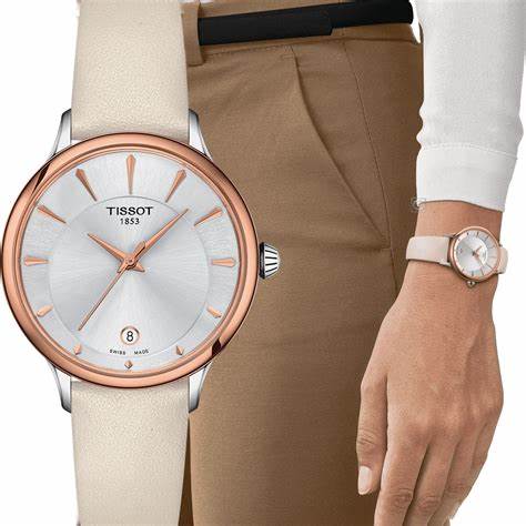 Orologio Tissot Odaci-T Donna - Quadrante argento, lunetta in PVD oro rosa, cinturino in pelle color crema