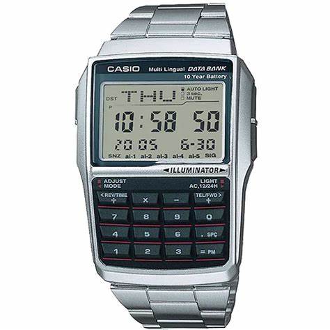 Casio DBC-32D-1ADF Herren-Datenbank-Rechneruhr - Edelstahlarmband