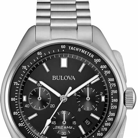 Bulova Lunar Pilot 96B258 Men's Chronograph Watch – Black Dial, Stainless Steel Bracelet