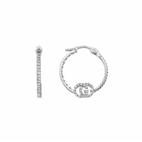 Gucci YBD581982001 18k White Gold GG Running Diamond Hoop Earrings